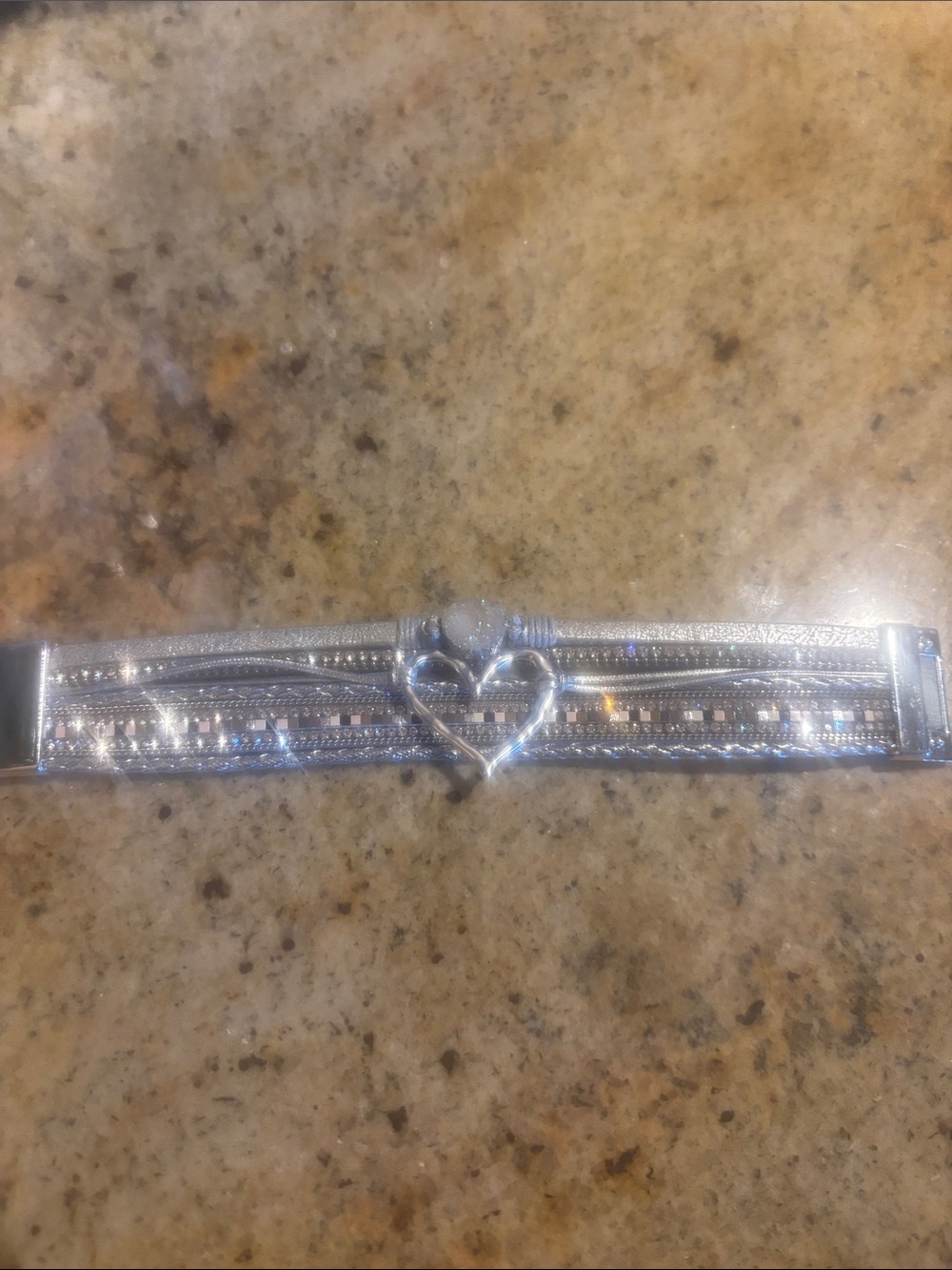 Silver Heart Multi-Row Women's Bracelet w / magnetic closure.